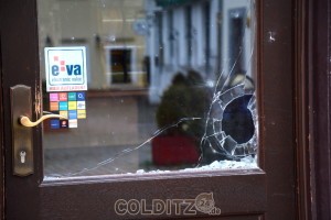 Die Eingangstür zum Colditzer Kaufhaus