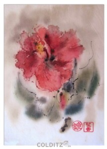 Hibiskusblüte auf Japanpapier