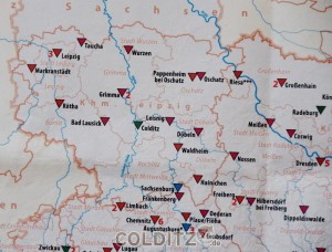 Karte der vorläufigen KZs in Sachsen (Ausschnitt)