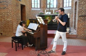 Chizuru Böhme (Klavier) und Joachim K. Schäfer (Kornett) beim Proben