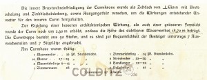 Ein tolles Dokument - Exakte Daten zur Errichtung des Turmes; heute unvorstellbar